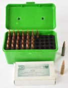 Fifty two .308 Win rifle cartridges including SM, some in original box and some in Case-Gard carry