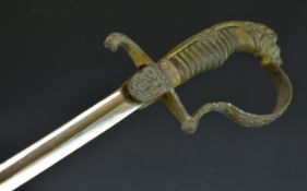 Imperial German officer's sword with lion head pommel, oak leaf decoration to knuckle bow and