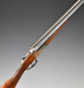 AYA 12 bore side by side shotgun with chequered grip and forend, double trigger and named 28 inch