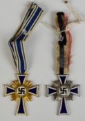 Two German WW2 Nazi Third Reich Mother's Crosses comprising gold and silver examples