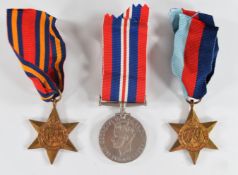 Royal Air Force WW2 medals for Flying Officer D H Davy, 1939/45 Star, Burma Star and War Medal, with