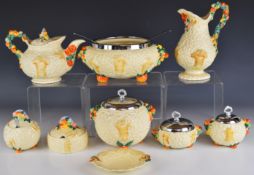 Clarice Cliff collection of Celtic Harvest pattern ceramics including teapot, biscuit barrel,