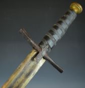 Broadsword with leather bound grip and crude crosspiece, close to a relic, with 89cm double edged
