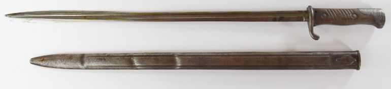 German WW1 1898 pattern bayonet with Alex Coppel Solingen to ricasso, slatted wooden grips, a 52.5cm