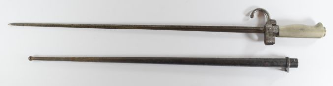 French WW1 1886 Lebel bayonet with downswept quillon, a 52cm cruciform blade and scabbard PLEASE