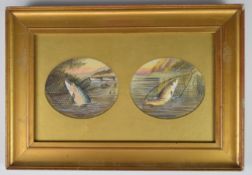 A. Roland Knight (1879-1921) pair of studies of fish being brought into a landing net, both signed
