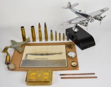 WW1 Princess Mary Christmas tin, brass trench art in the form of a light, inert rounds / brass