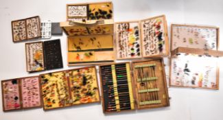 Exceptionally large quality of trout flies in boxes including Wheatley, with spring loaded