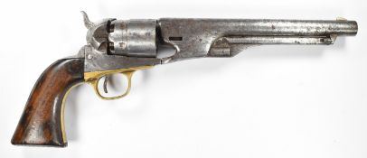 Colt Army .44 six-shot single action revolver with shaped wooden grips brass trigger guard and 8