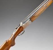 Lanber 12 bore over and under ejector shotgun with engraved lock, underside, trigger guard top plate