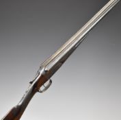 Westley Richards 16 bore side by side shotgun with chequered grip and forend, carved teardrop to the