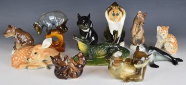 Lomonosov / USSR eleven porcelain wild animal figures including mandrill, bears, crocodile etc,