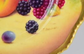 Royal Worcester peaches, blackberries and cherry painted fruit plate signed J Bowman, with