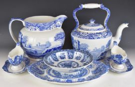 Spode large / oversized kettle and jug decorated in the Italian pattern, a pair of gravy boats and