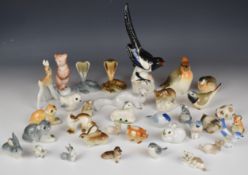 Lomonosov / USSR porcelain bird, animal and cobra / snake figures including a large magpie,