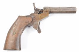 Bootleg style 80 bore percussion hammer action pocket pistol with shaped wooden grips, hole for