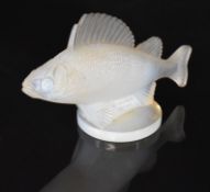 Rene Lalique opalescent glass Perche (Perch) fish car mascot, signed with impressed mark verso,
