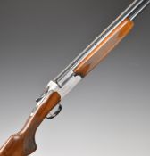 Midland 12 bore over and under ejector shotgun with engraved lock, underside, trigger guard, top