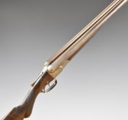 WW Greener 12 bore side by side shotgun with named and engraved locks, engraved underside, trigger