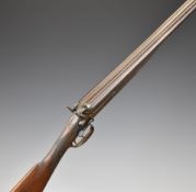 John Blanche & Son 12 bore side by side hammer action shotgun with engraved named lock, hammers,