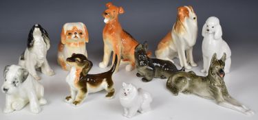Lomonosov / Russian porcelain dog figures including terriers, dachshund, collie, Alsatian etc,