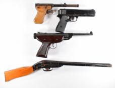 Four various air pistols and similar comprising a double barrelled side by side shotgun style pop