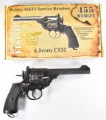 Webley MK VI Service Revolver .177 CO2 air pistol with chequered composite grip and belt loop,
