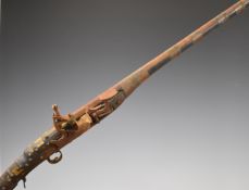 Turkish, Ottoman or Middle Eastern flintlock jezail or similar gun with inlaid bone decoration,
