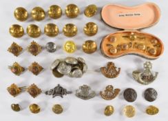 Three King's Shropshire Light Infantry badges, hallmarked silver badge with VR and Record and a