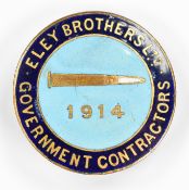 Eley Brothers Ltd Government Contractors 1914 badge decorated with a rifle cartridge on a blue