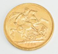 1876 Queen Victoria young head gold full sovereign with Melbourne Mint mark