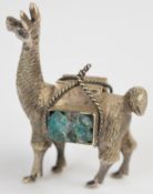 Novelty silver model of a llama carrying malachite or similar rocks, marked to back of head 925,