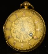 Restell & Son of Tooting gold plated open faced pocket watch with gold Breguet hands and Roman