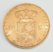 1897 Dutch 10 Guilder gold coin
