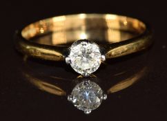 An 18ct gold ring set with a 0.4ct round cut diamond, in original box, 3g, size Q