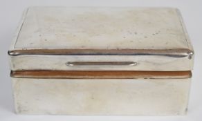 hallmarked silver cigarette box with engine turned lid, London 1943, maker Atkin Brothers, width