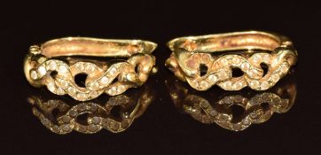 A pair of 18k gold earrings set with paste, 6.7g, 1.8cm