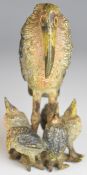 Cold painted bronze figure of a Maribou stork with chicks, in the style of Bergmann, H9.2cm