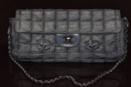 Chanel East West Choco Bar shoulder bag with nylon quilting and black plated fittings, 2000, in dust