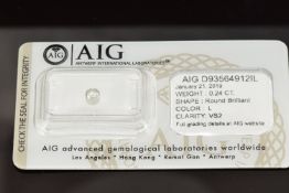 A loose 0.24ct round brilliant cut diamond, with certificate