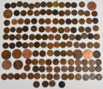 A collection of English farthings to include a Victorian one third example etc.