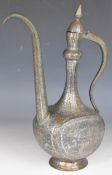 Eastern engraved copper rose water sprinkler or coffee pot, H37cm
