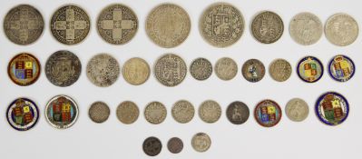 Victorian silver coinage including three Gothic florins, 1838 and 1848 Maundy two pence and a 1841