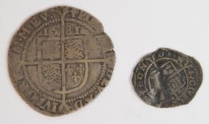 1581 Elizabeth I hammered sixpence together with a penny 1588-1603