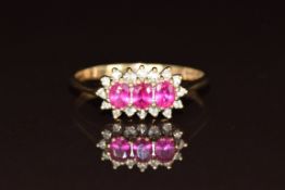 A 9ct gold ring set with synthetic rubies and diamonds, 2.4g, size T