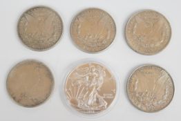 2016 1 ounce silver dollar together with five replica United States of America Morgan and Liberty