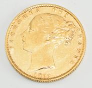 1877 Queen Victoria young head shield reverse gold full sovereign with Sydney Mint mark