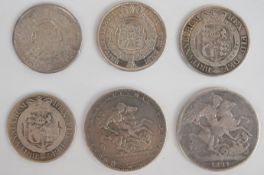 George III and George IIII coinage comprising 1820 and 1821 crowns and three 1817 and one 1818