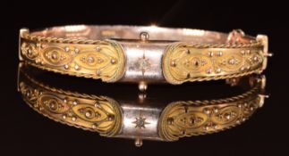 Edwardian 9ct rose gold bangle set with a diamond in a star setting, Chester 1906, in vintage box,