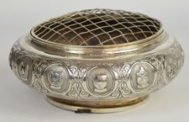 Malaysian silver bowl with embossed decoration and applied crests of Malaysian states, with rose